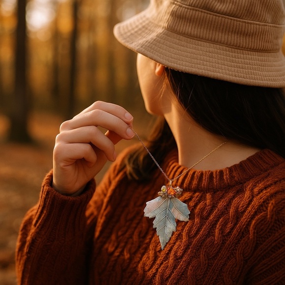 Custom made LEAF pendant in resin lightweight fall colors with colored beads - Picture 2 of 3
